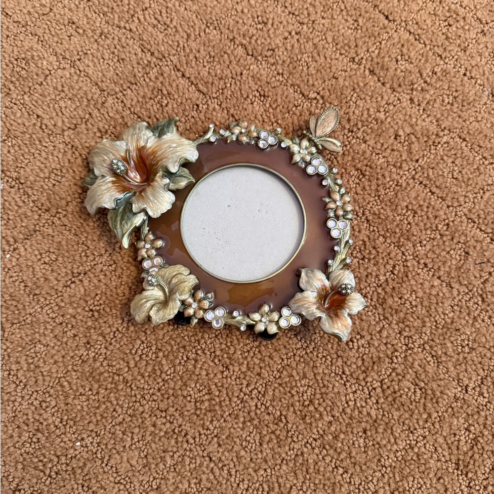 Enamel flower and butterfly photo frame sparkling jewels 5x6